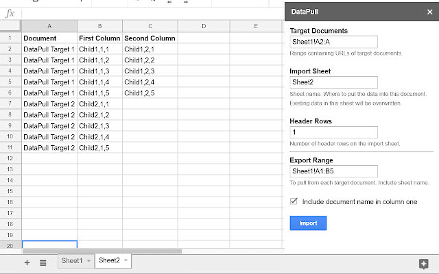 imported data in a sheet