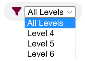 The dropdown menu displaying level options